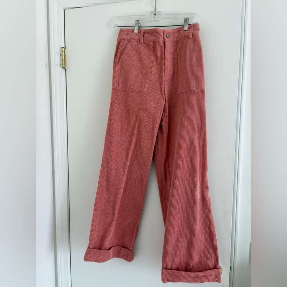 Peach Corduroy Wide-Leg Pants